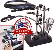 Soporte Con 3 Lupas De Aumento Y Luz LED Para Soldadura Manual 2.5X 7.5X 10X NEW