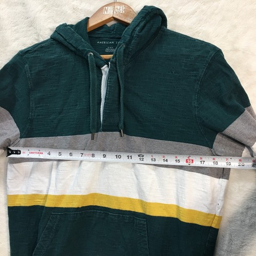 American Eagle Shirt Men’s Small Green Striped Hood Long Sleeve - Picture 6 of 10