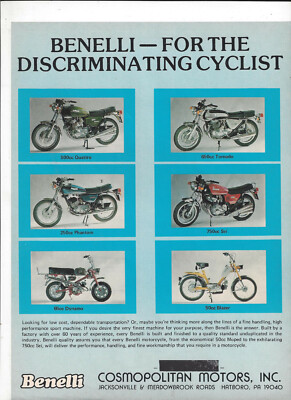 Benelli 750 Sei , 500 Quattro , 650 Tornado , 2502C, 50cc 65cc Prospekt brochure