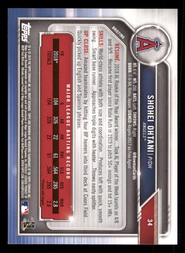 2019 Bowman #34 Shohei Ohtani - Picture 2 of 2