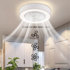 22'' Modern LED Ceiling Fan Light Flush Mount Dimmable Chandelier Lamp w/ Remote