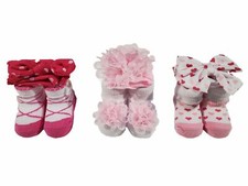 Girl's Headwrap  Sock 6-Piece Set:Newborn 0-6 Months