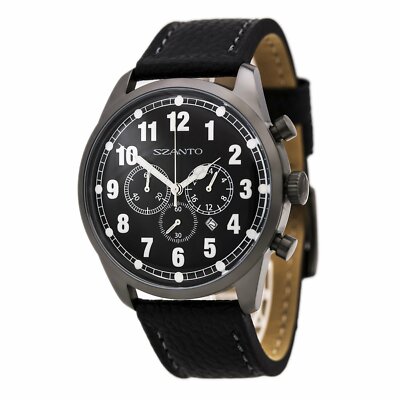 Szanto Men's 2001 Chrono Black Strap Black Dial Quartz Date Watch