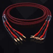 Pair HiEnd OFC Pure Copper Wire HiFi Speaker Cable with Banana / Spade Connector