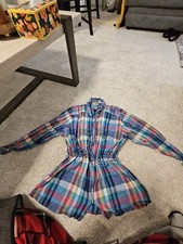 ATLAST Women's Plaid Cotton Shirt Dress Size M Zip Front Drawstring Waist