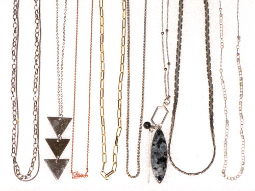 Lot Of 8 Necklaces Gold Silver Plated Triangle Pendent Oval Beaded Womens