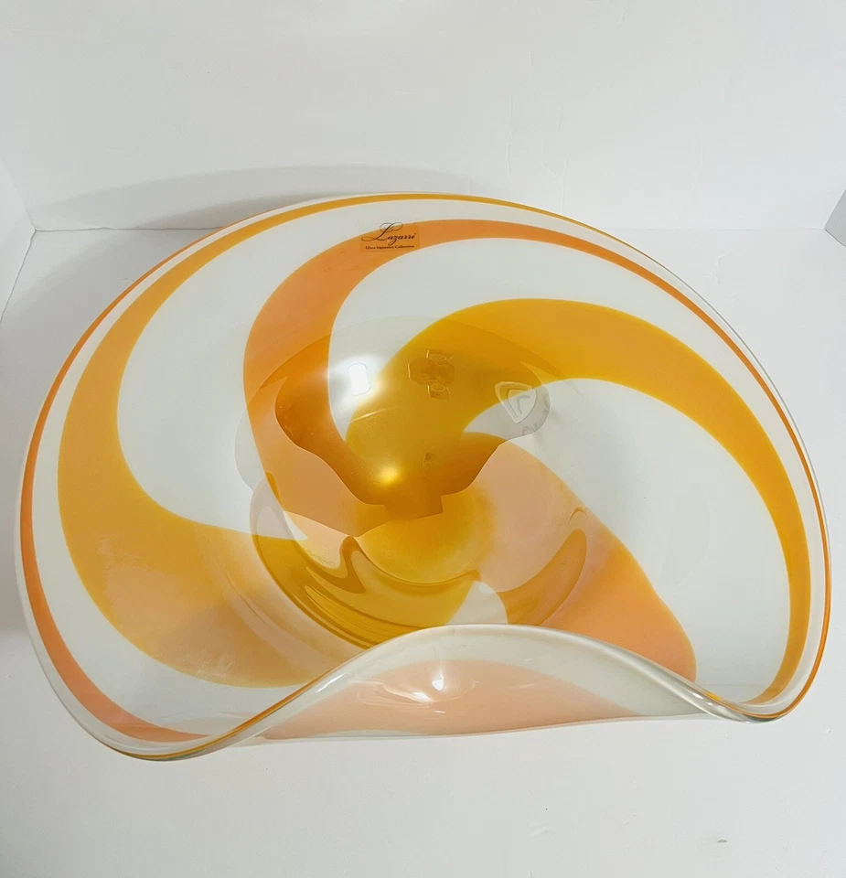 Lazarri Signature Glass 16 1/2” Orange White Swirl Decorative Bowl~Wall Art - Image 2 of 4
