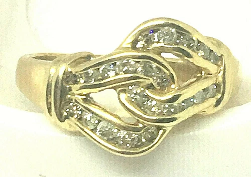 10K YELLOW GOLD, INFINITY DIAMOND DINNER COCKTAIL RING, 1/2 CARAT TW. SIZE 10.5 