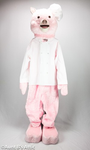 Disfraz de Cerdo Mascota 10 Piezas Rosa Imitación Piel Traje Cabeza Guantes Pies Escupidores Chef Abrigo Sombrero - Imagen 2 de 4