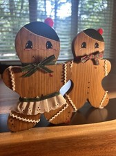 Vintage Handcrafted Wood Gingerbread Boy  Girl Holiday Christmas Set of 2 