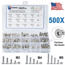 500x Stainless Steel Countersunk Hex Socket Cap Head Bolts Screws Nuts M3-M5 Kit
