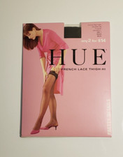 HUE Thigh-Hi French Lacetop, Black, Size 1, Lace Top Thigh Highs Style 5971,