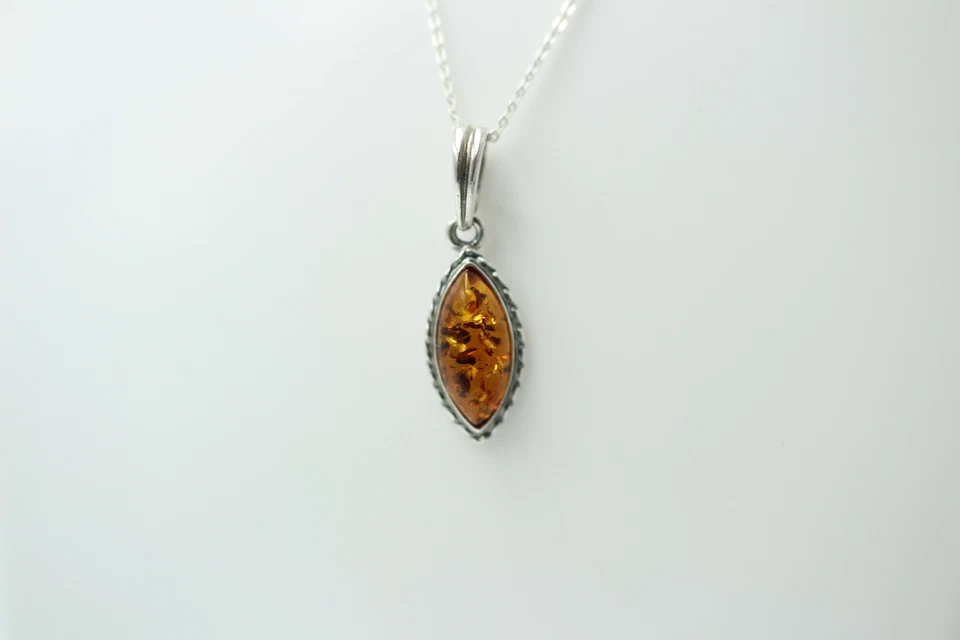 Pendente In Ambra Marrone In Argento Sterling 925 Collana Gioielli In Ambra - Immagine 2 di 4