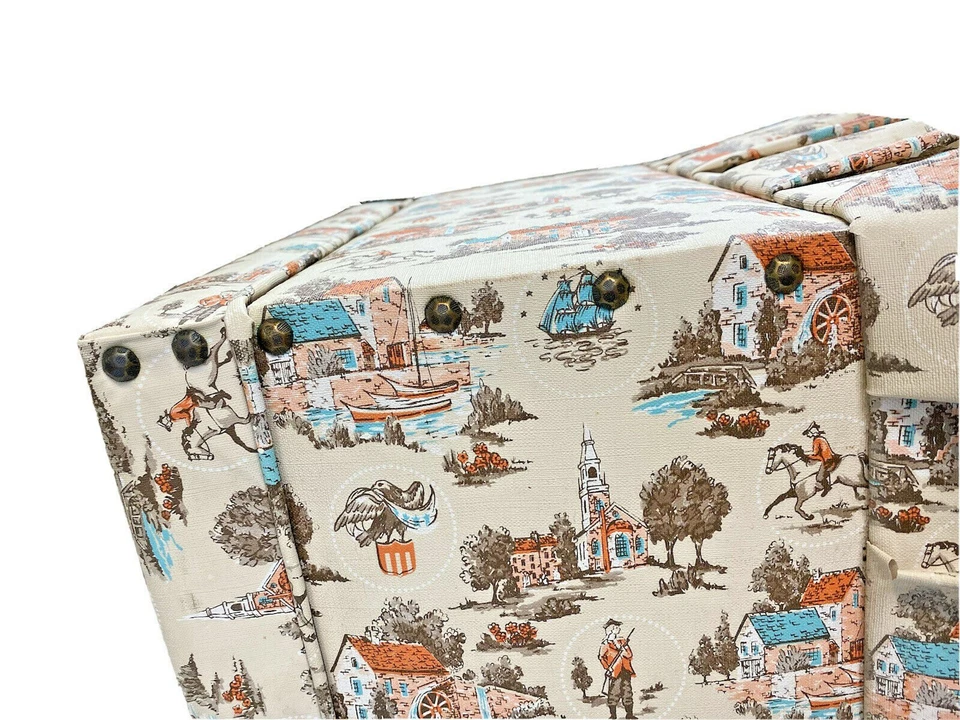 Banco de cofre hecho a mano vintage estampado de caza ecuestre baúl de madera Amish personalizado Foto 2 de 4