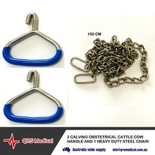 CALVING OBSTETRICAL CATTLE COW HANDLE AND HEAVY DUTY STEEL CALF PULLING CHAIN