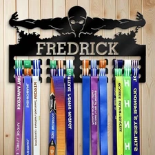 Custom Swimming Name Medal Hanger Personalized Medal Holder Custom Text 12 Rungs