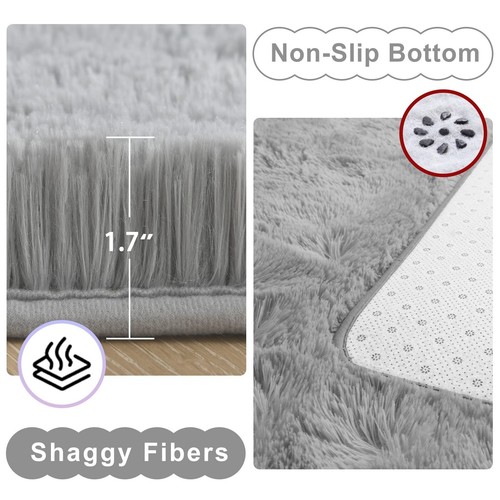 Ompaa Soft Fluffy Area Rug for Living Room Bedroom, 5x8 Grey Plush Shag Rugs,... - Picture 2 of 8