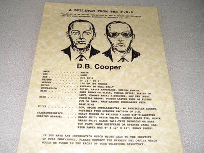 D.B. COOPER WANTED  POSTER REPRODUCTION ON 24 LB PARCHMENT PAPER 8 1/2 x 11