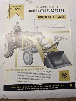 #ad JOHNSON WORK HORSE LOADER MODEL 42 ATTACHMENTS SPECS FEATURES TRACTOR PAGE $134.02