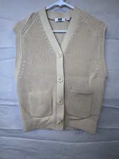 Uniqlo U Cardigan Women Small Cream Cotton Sleeveless V-neck Knit Button Pockets