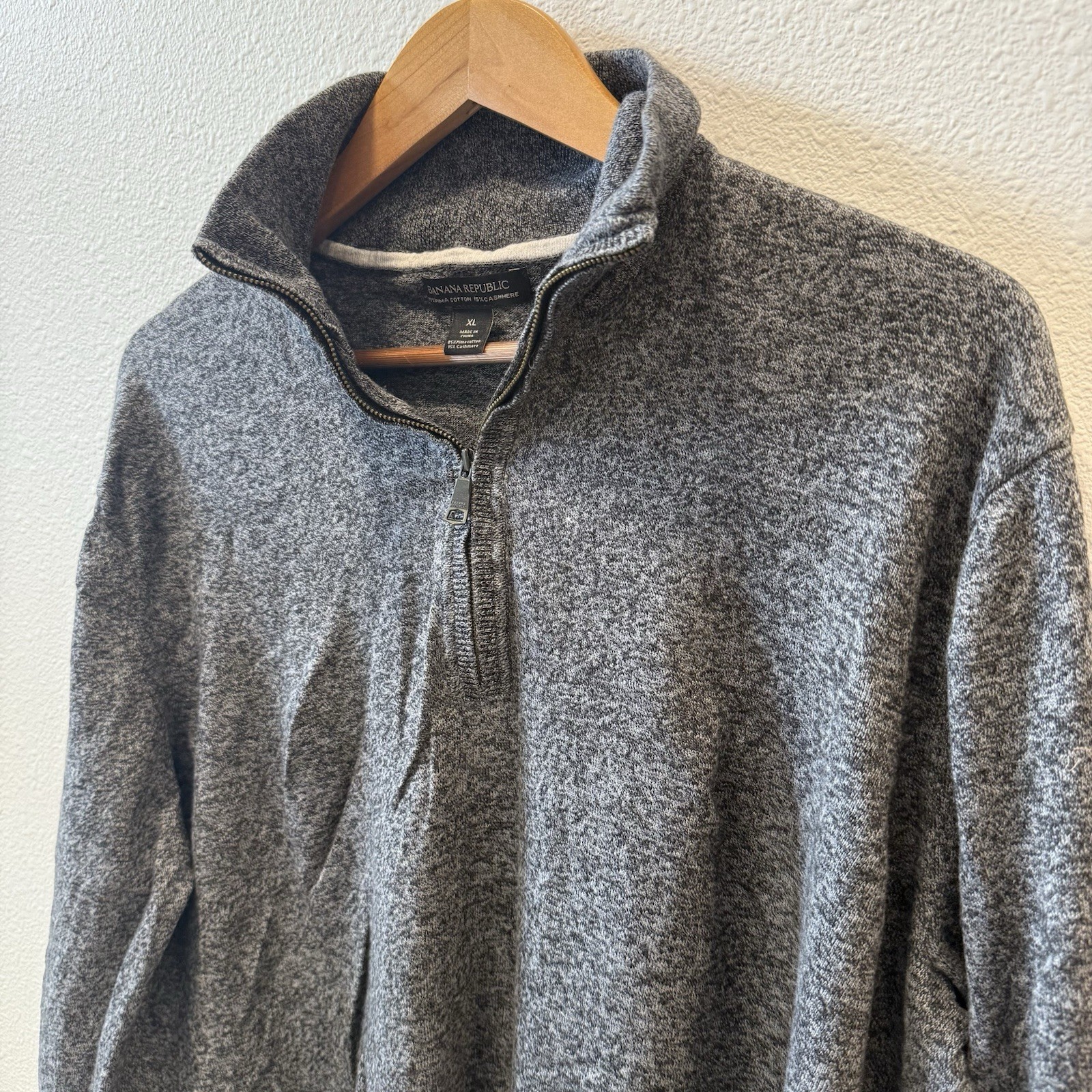 Banana Republic Mens XL Gray Pima Cotton Cashmere 1/4 Zip Pullover Sweater