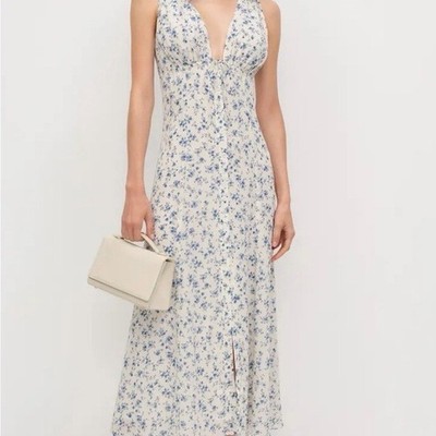 reformation ceara plunge neck midi dress NEW, Reformation Ceara Plunge Neck Midi Dress in Gracie Size 6 #MD1725
