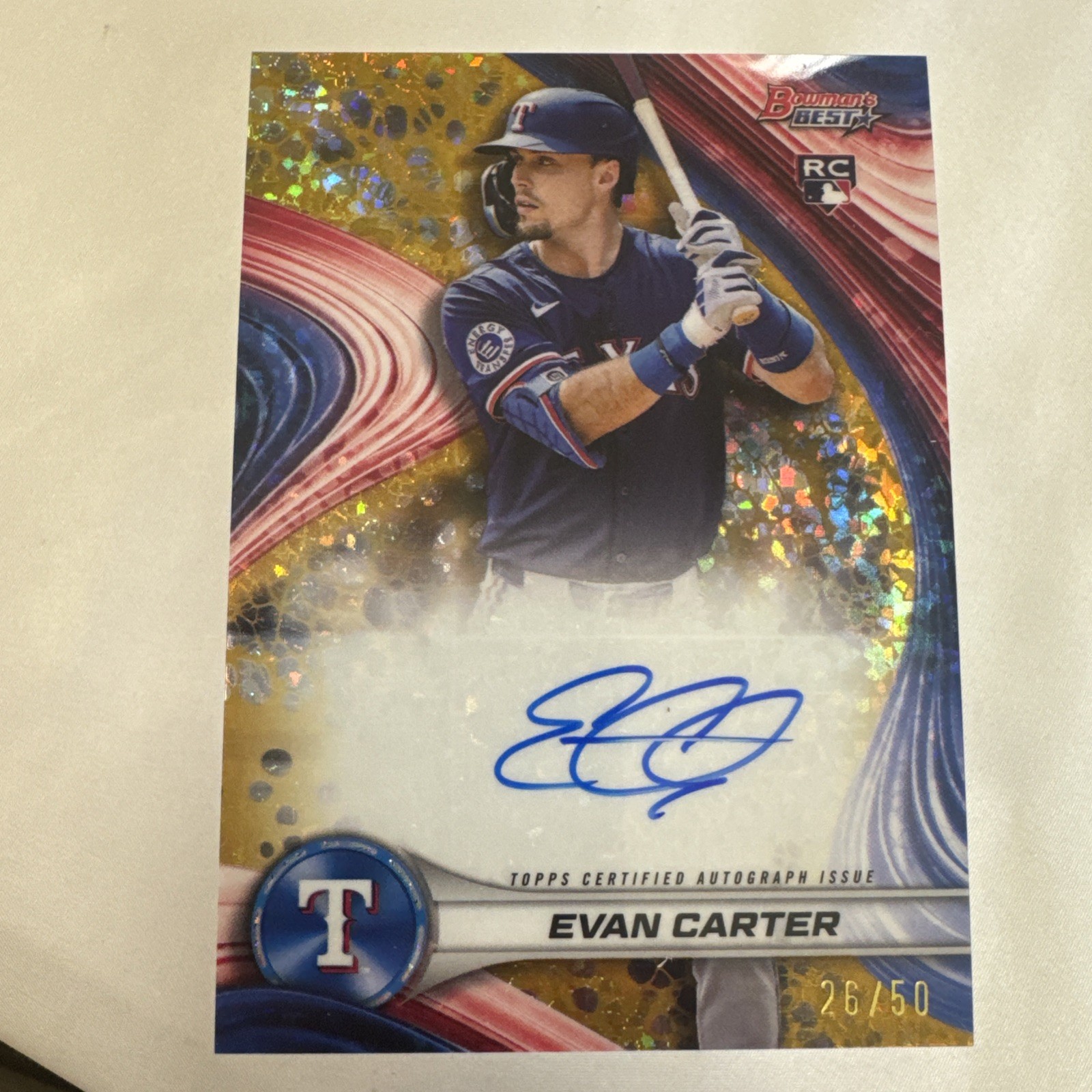 2024 Bowman'sBestAutographs Evan Carter #B24-EC Gold Diamond Refractor 26/50