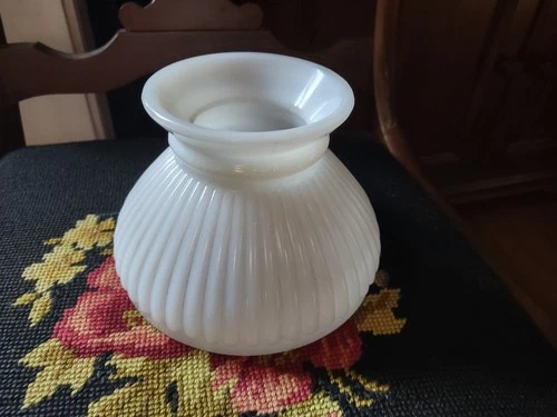 Vintage Fluted Lamp Shade 6" Fitter White Milk Glass For Oil Lamp
