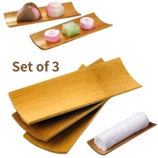 Bamboo Oshibori Tray 3pcs Set Made in Japan Natural Bamboo Holder 7x18cm Simple