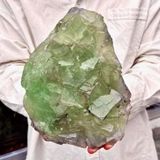 7.58LB Natural green cubic fluorite - quartz crystal mineral specimen