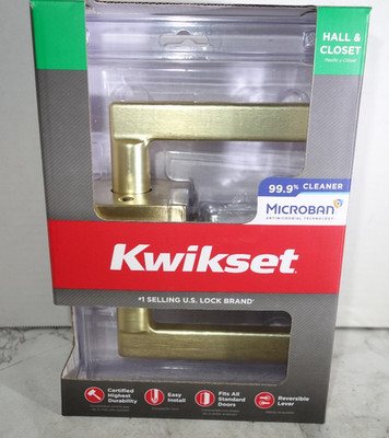 Kwikset Halifax Interior Door Handle Lever Hall Closet Microban Satin Brass