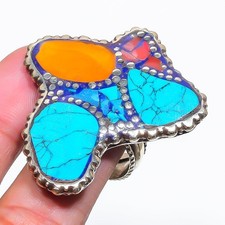 Yellow Coral Turquoise Adjustable Ring Handmade Tibetan Nepali Jewelry NR 3378