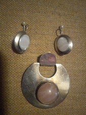 Sterling Silver Rose Quartz Pendant Dangle Earrings Set