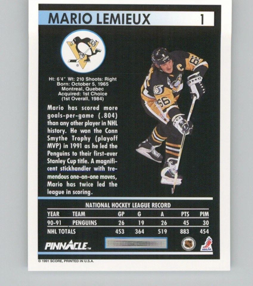 1991-92 Pinnacle French #1 Mario Lemieux - Image 2 of 2