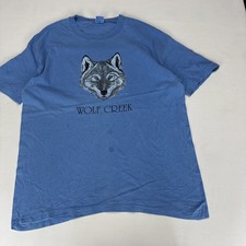 Vintage 90s WOLF CREEK T Shirt Adult 2X Blue Front Graphic Single Stitch USA