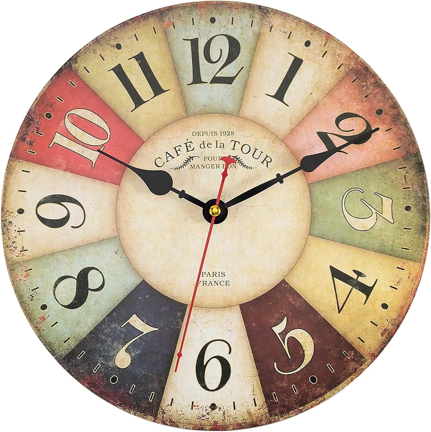Foxtop Vintage Wall Clock, 30 Cm French Country Tuscan Style Wooden Clock Silent