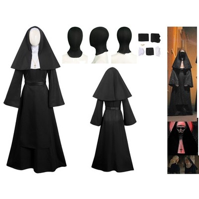 Horror Movie The Nun II Valak The Nun Cosplay Uniform Halloween Party Robe+Masks