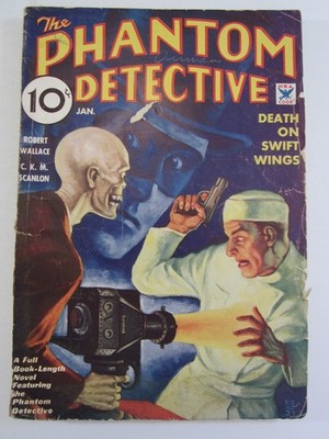 The Phantom Detective Pulp, Jan. 1935  VG  Classic Skeleton Ray Gun Cover!