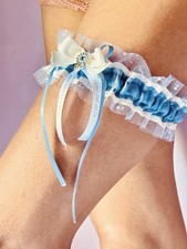 Bridal Throw Garter Handmade Blue Lace Satin Customized Ribbon White Beige S/M