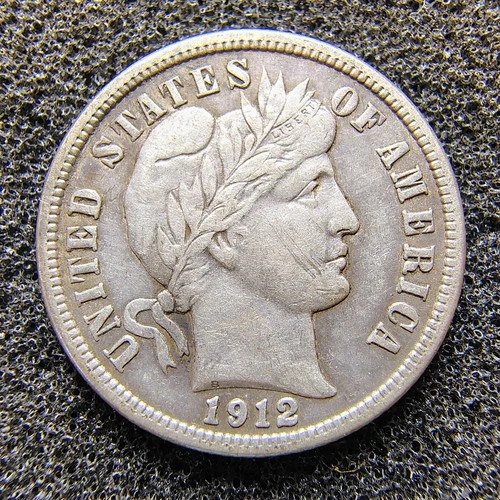 1912 Barber Dime 10C - Philadelphia - 90% Silver - VF-XF Condition - Nice Toning