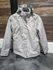 Polar Edge Women's Large Hooded Insulated Ski Jacket Gray Pink Accents Full Zip