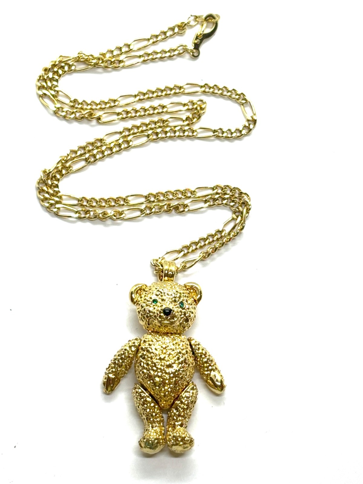 Vintage NAPIER Articulated Gold Plated Chunky Bear Pendant Necklace
