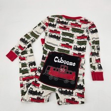 Lazy One Flap Jack Caboose Train Pajamas Boys Size 6 One Piece Red Green Ivory