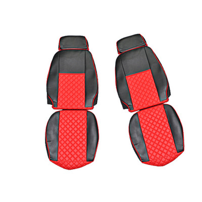 2x Black with Red Eco Leather Seat Covers for Iveco Euro Tech 2003-2006 Truck