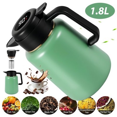Edelstahl Isolierkanne 1.8L Thermoskanne mit Teesieb BPA-frei Rutschfester Griff