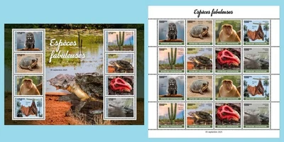 CENTRAL AFRICAN 2025 2 X MS - OWLS FROGS TURTLES CACTUS MONKEYS MUSHROOMS BATS - Image 1 of 3