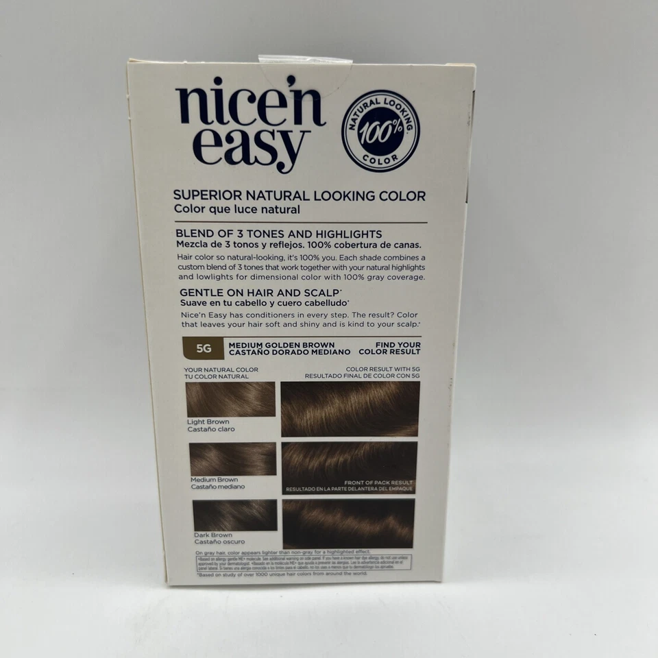 Clairol Nice'n Easy Color de Cabello Permanente, 5G Medio Dorado Marrón Paquete de 4 Foto 4 de 4