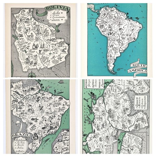 4 1941 SOUTH AMERICA Maps VENEZUELA BOLIVIA BRAZIL ORIGINAL Vernon Quinn