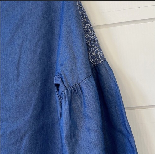 Massimo Dutti Embroidered Chambray Peasant Top NWT Size 4 - Picture 8 of 12