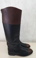 CHANEL 39,5 39 stivali stivali in pelle nero marrone leather CC cerniera